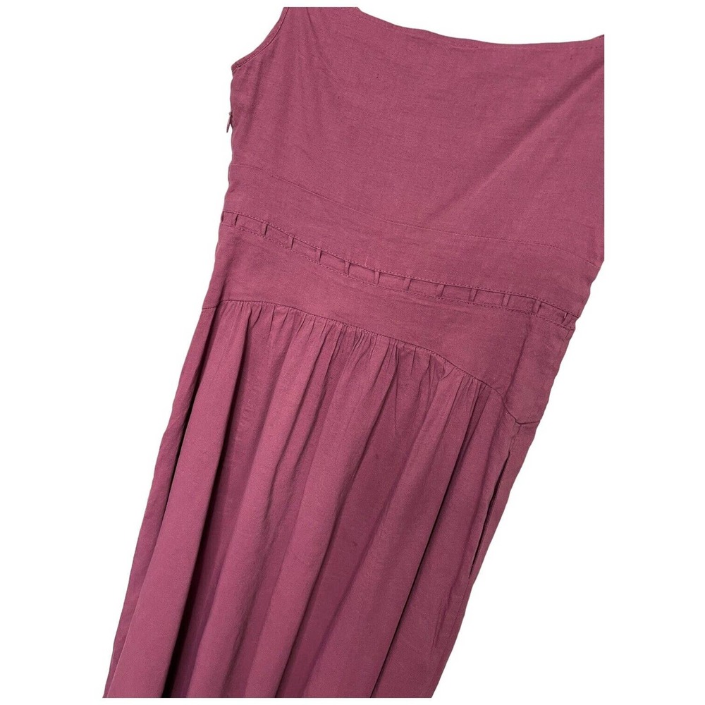 Theory Linen Spaghetti Strap V Neck Fit Flare Lattice Pockets Dress Plum 2 - Picture 8 of 13